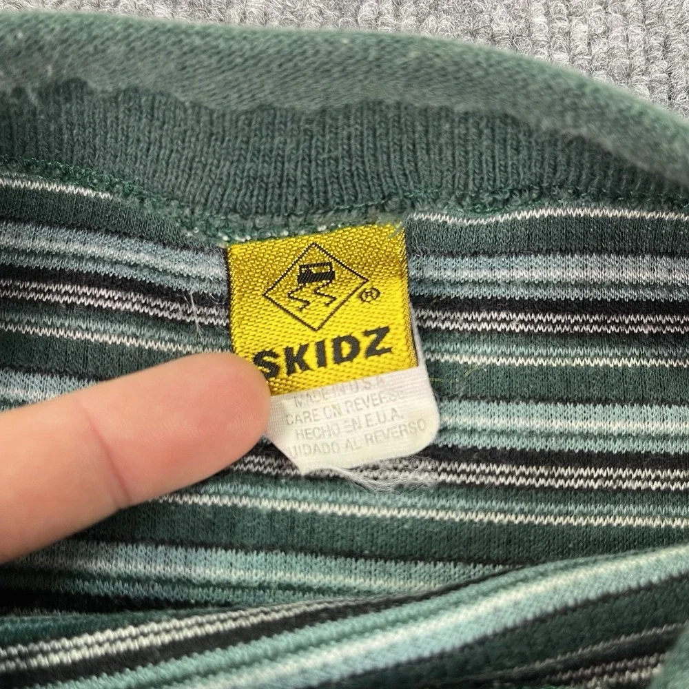 Vintage 90s Skidz T Shirt‎ Youth Medium Green Striped Knit Surfwear Skater USA